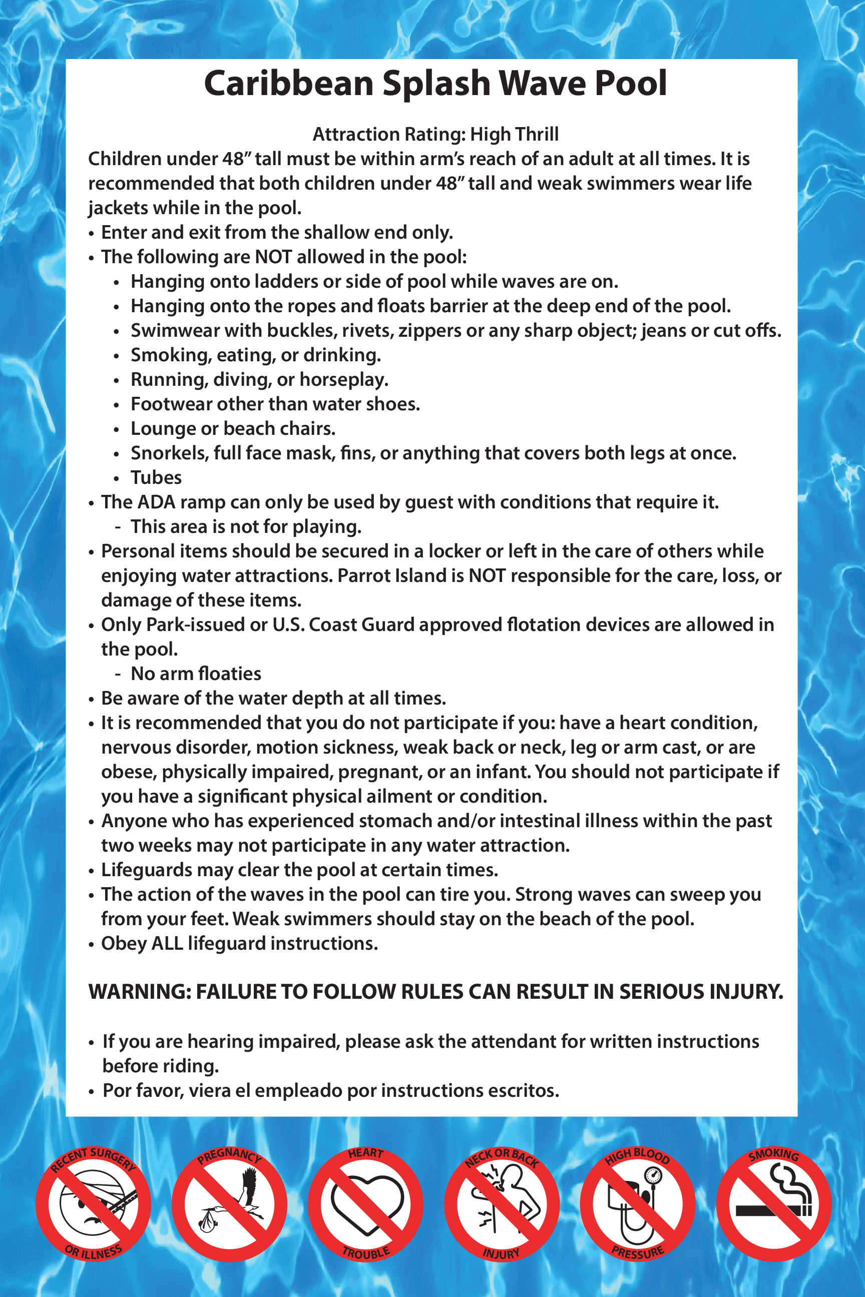 Caribbean Splash Wave Pool Rules 24x36